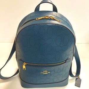 NWT LEATHER COACH BACKPACK  SLATE BLUE